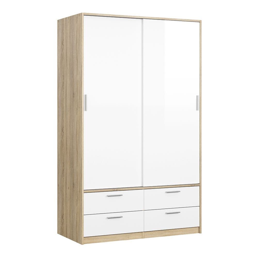 Linera Wardrobe - 2 Doors 4 Drawers in Oak with White High Gloss in Oak